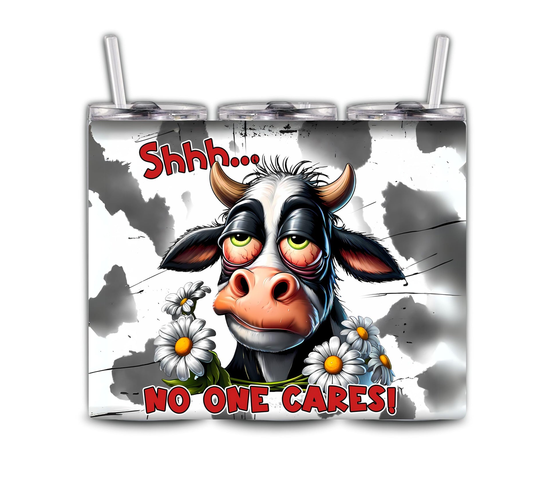 20 oz. Stainless Steel Tumbler with Sarcastic Cow No One Cares, Lid & Straw included