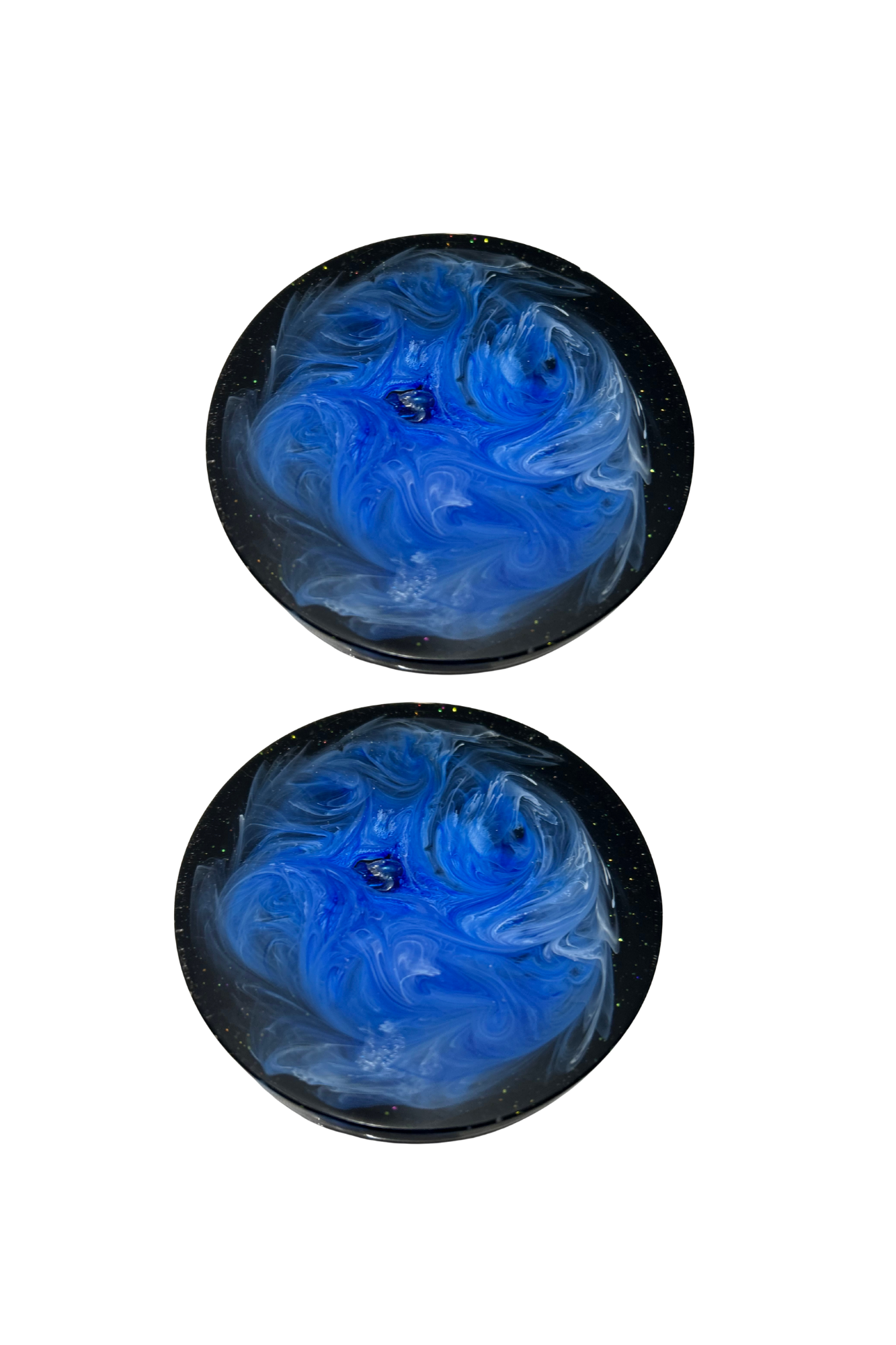 Handmade Epoxy Coaster, Set of 2 Epoxy Coasters, Blue Swirls on Black Coasters