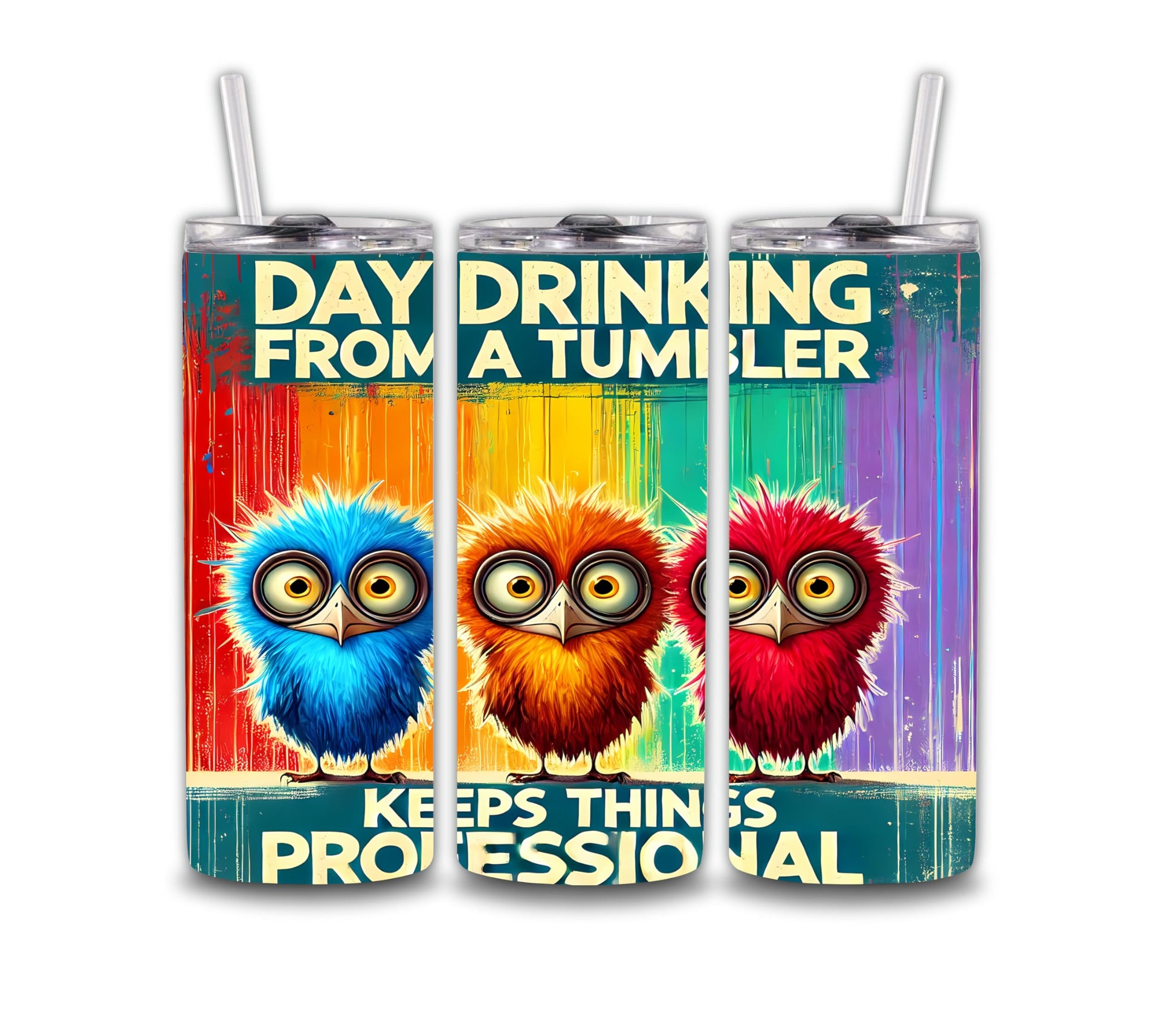 20 oz. Stainless Steel Tumbler with Funny Birds Day Drinking From A Tumbler Keeps Things Professional